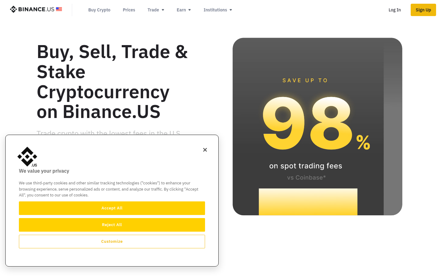 Binance.US official homepage