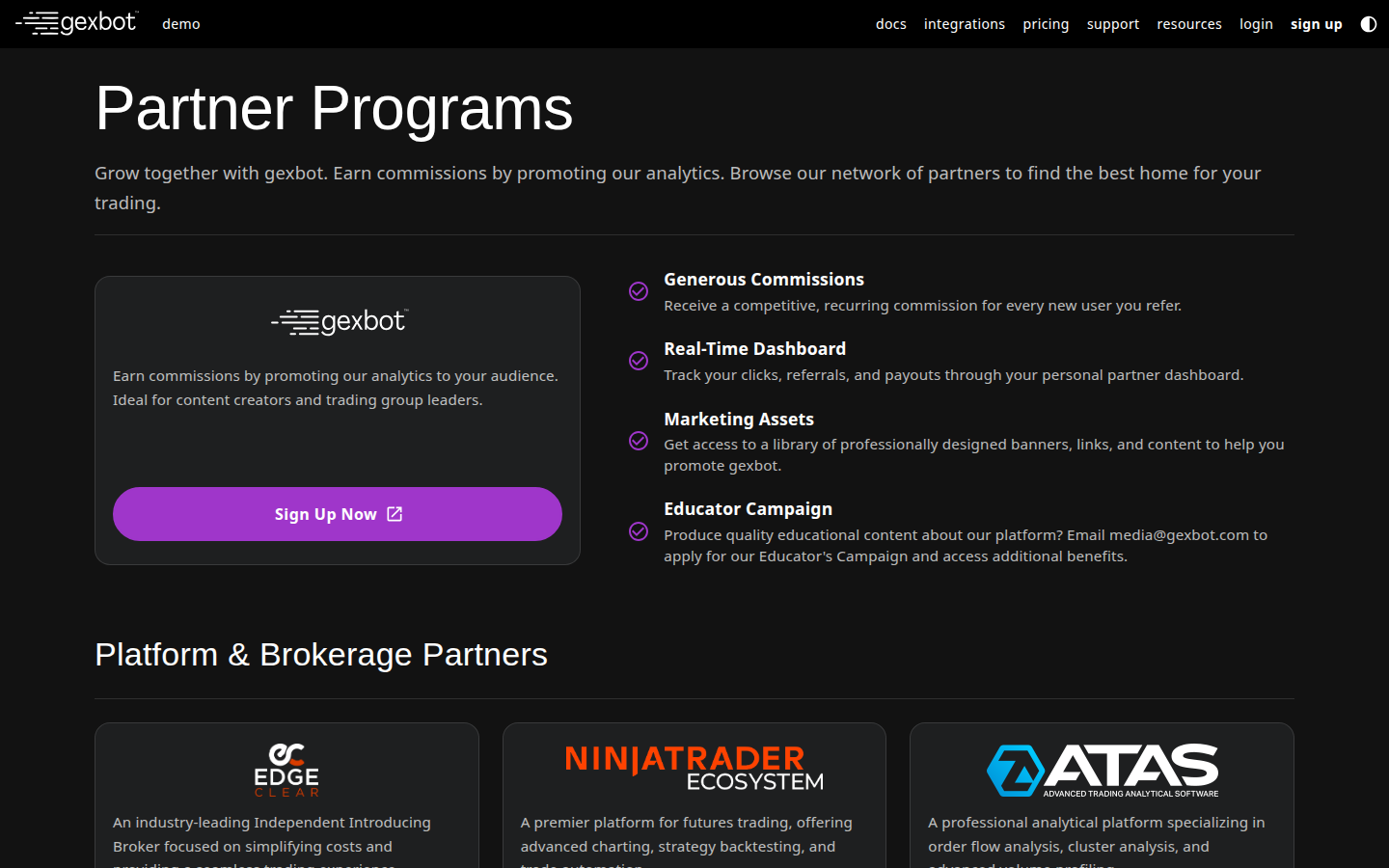 GEXbot partners page — how it compares (captured 2026-09-25)