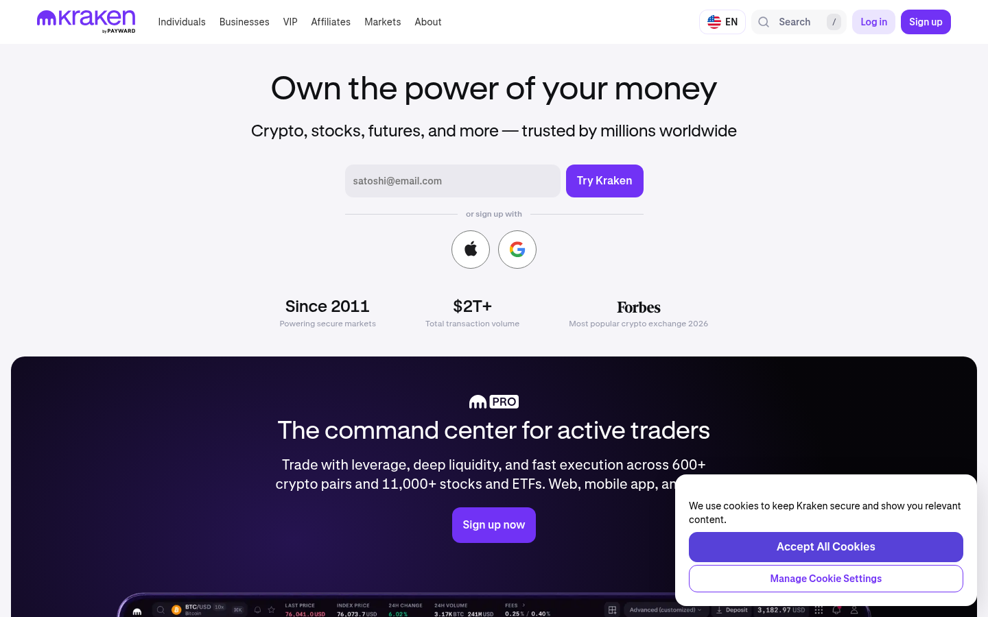 Kraken official homepage