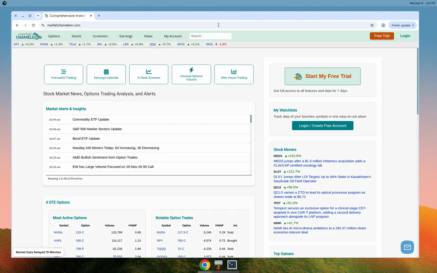 Market Chameleon homepage product UI — verdict (captured 2026-09-16)