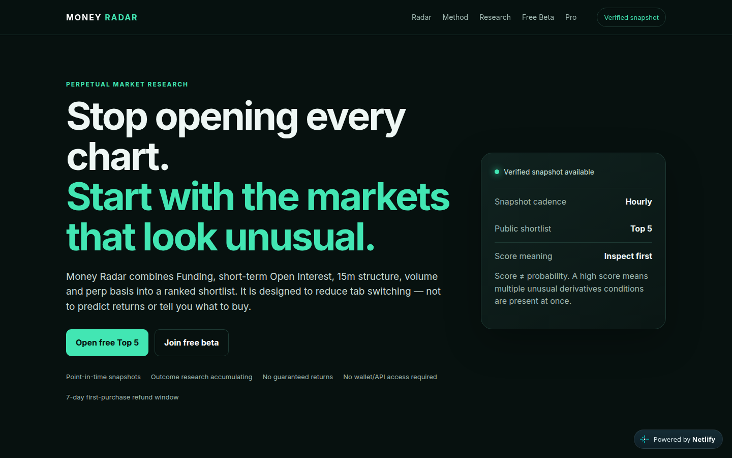 Money Radar official homepage