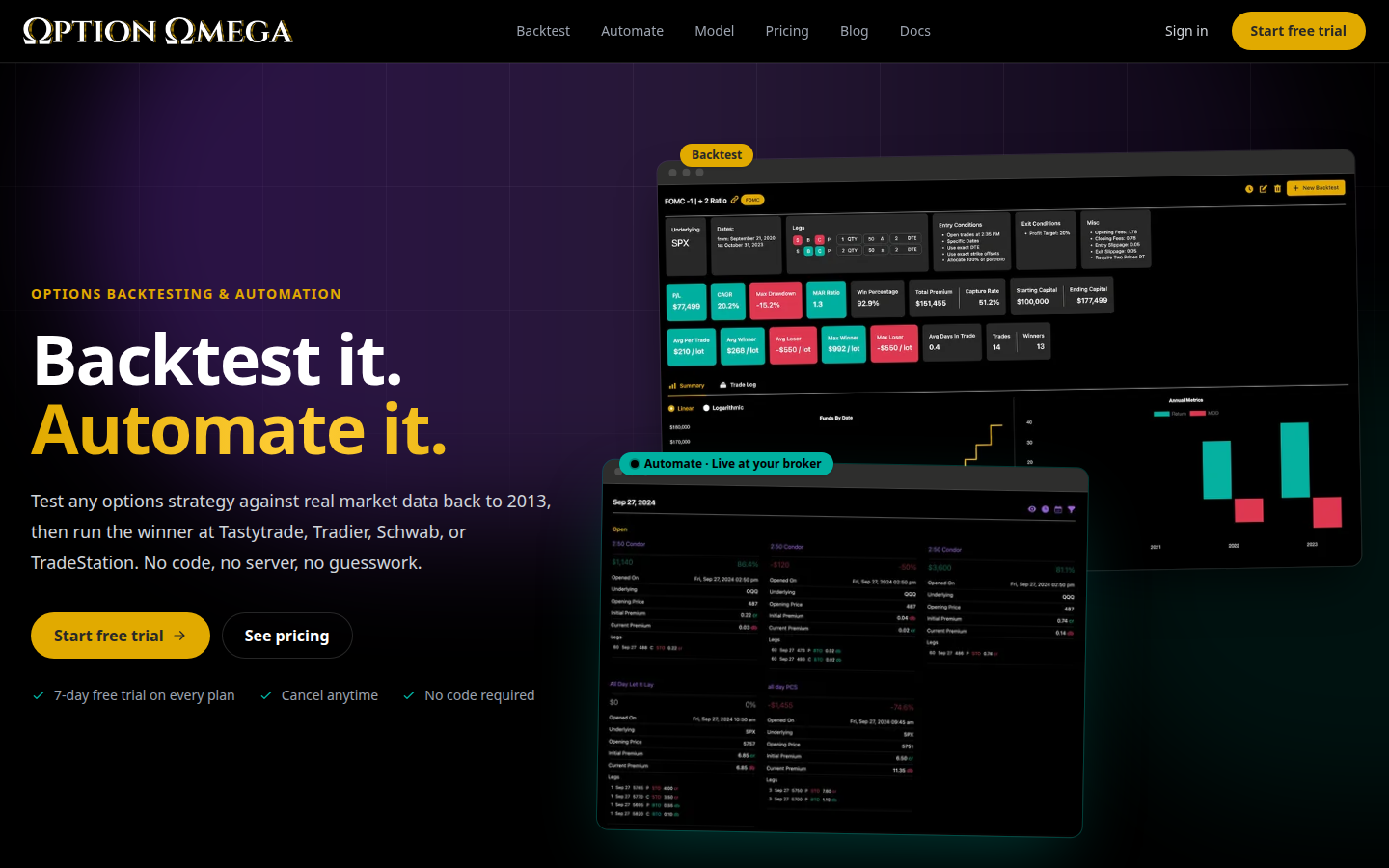 Option Omega homepage — verdict (captured 2026-09-25)
