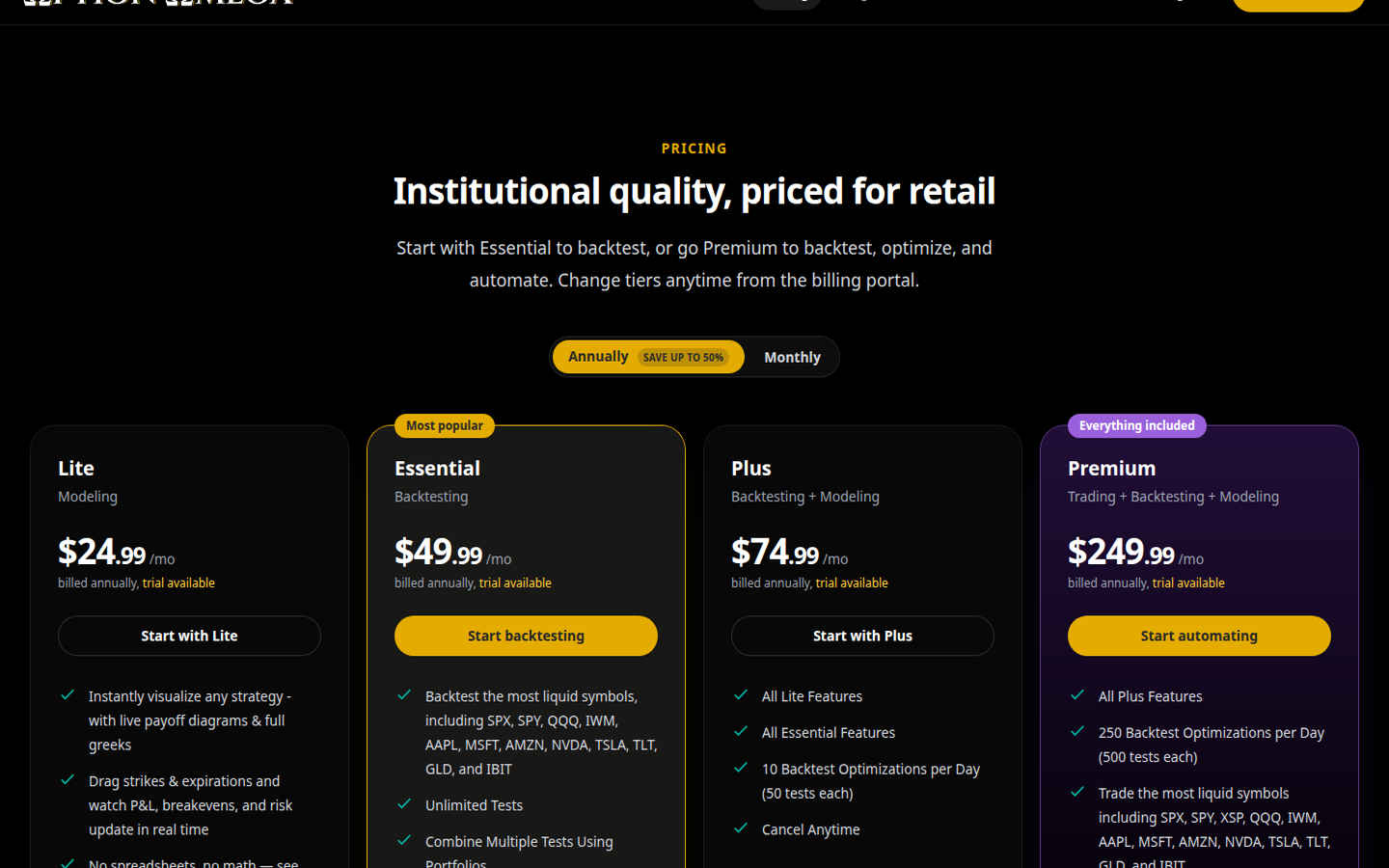 Option Omega pricing FAQ — watch-outs (captured 2026-09-25)