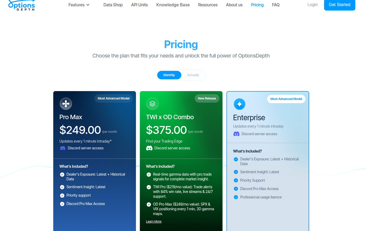OptionsDepth pricing cadence caveats — watch-outs (captured 2026-09-25)