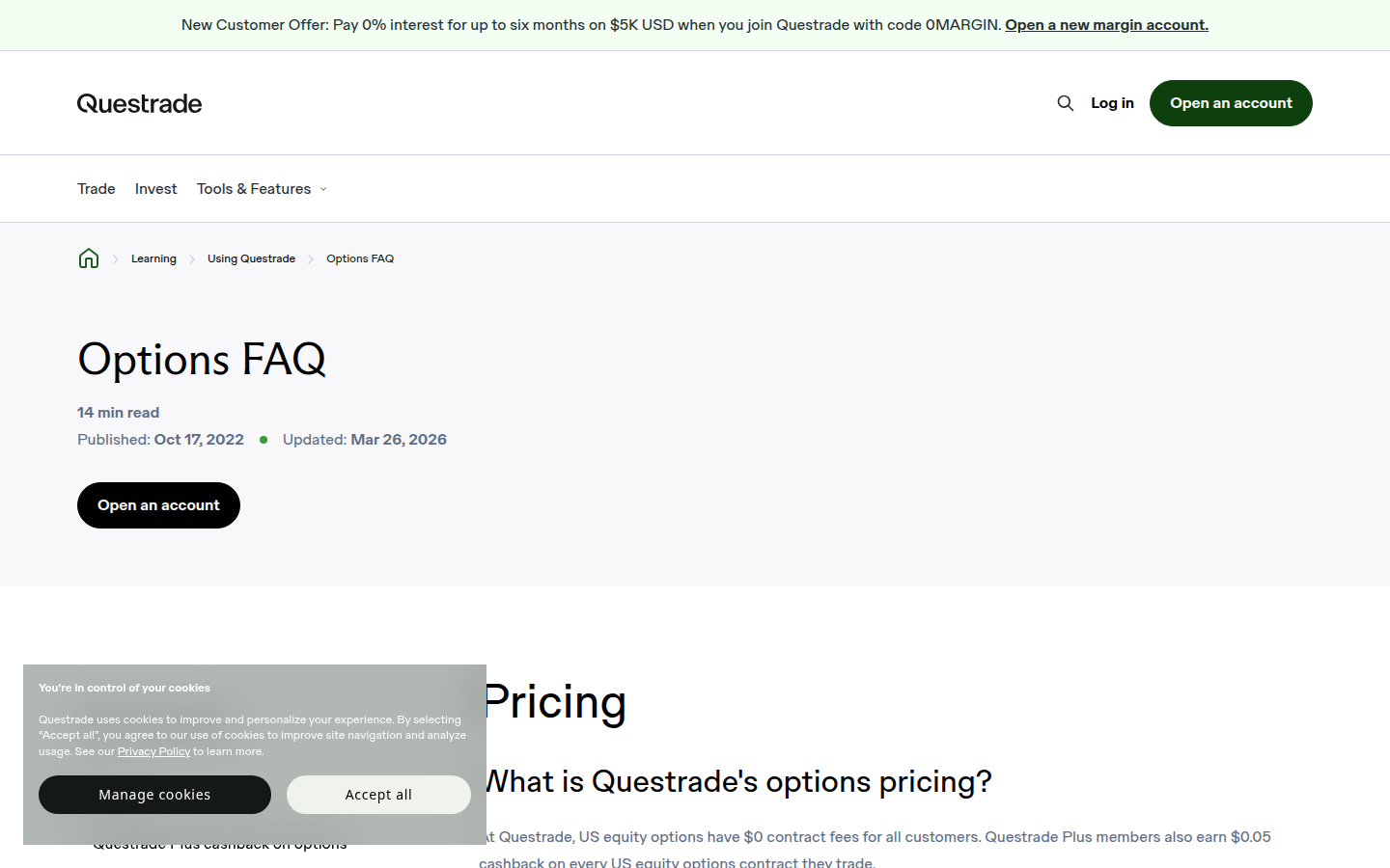 Questrade Options FAQ — watch-outs (captured 2026-09-25)