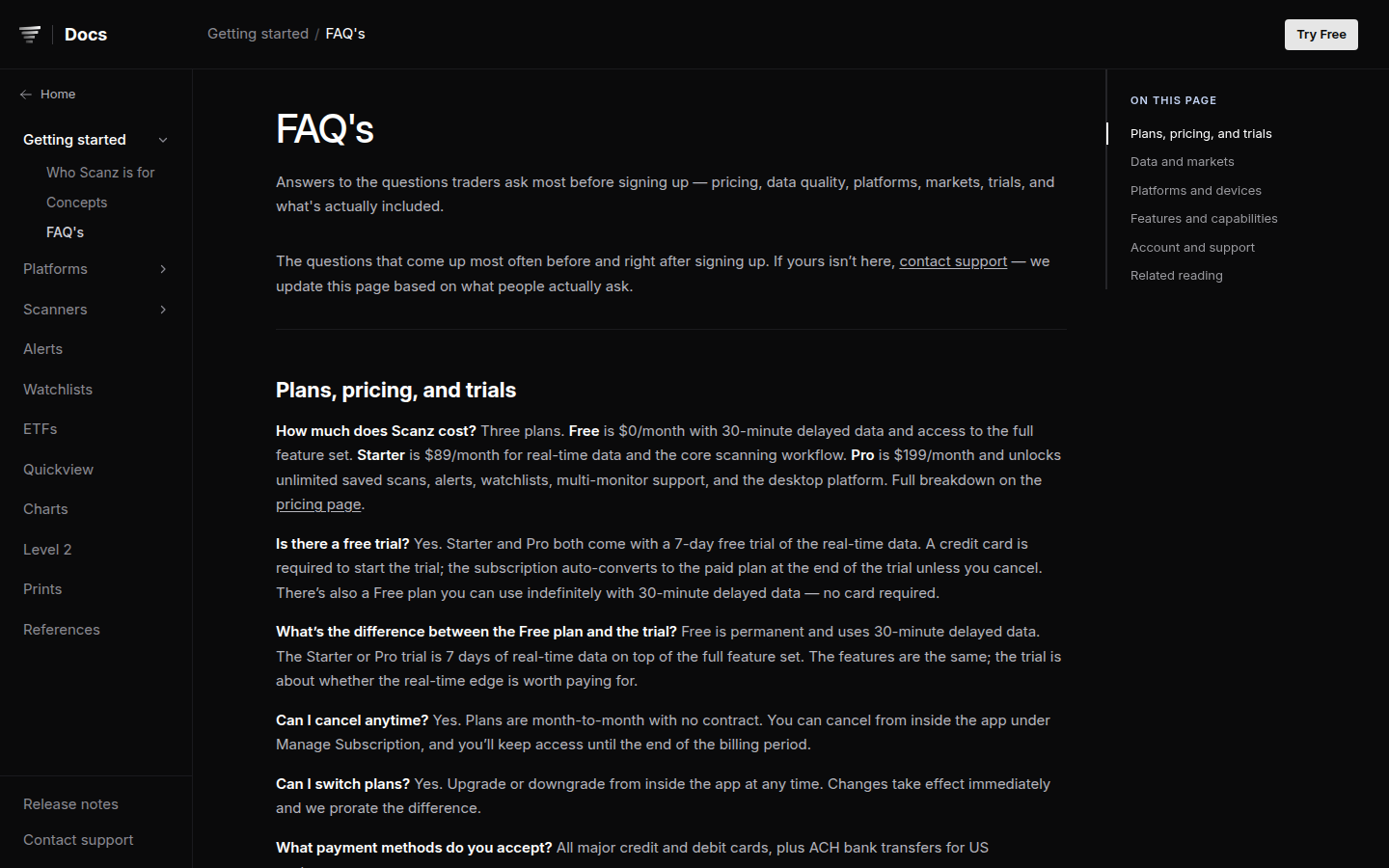 Scanz FAQ — watch-outs (captured 2026-09-23)