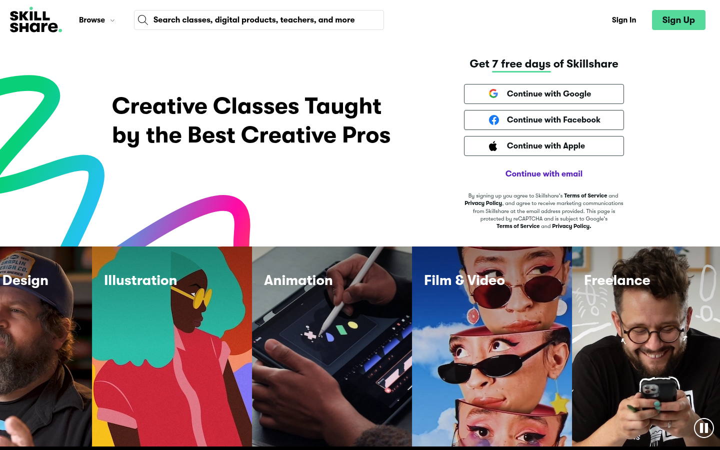 Skillshare official homepage