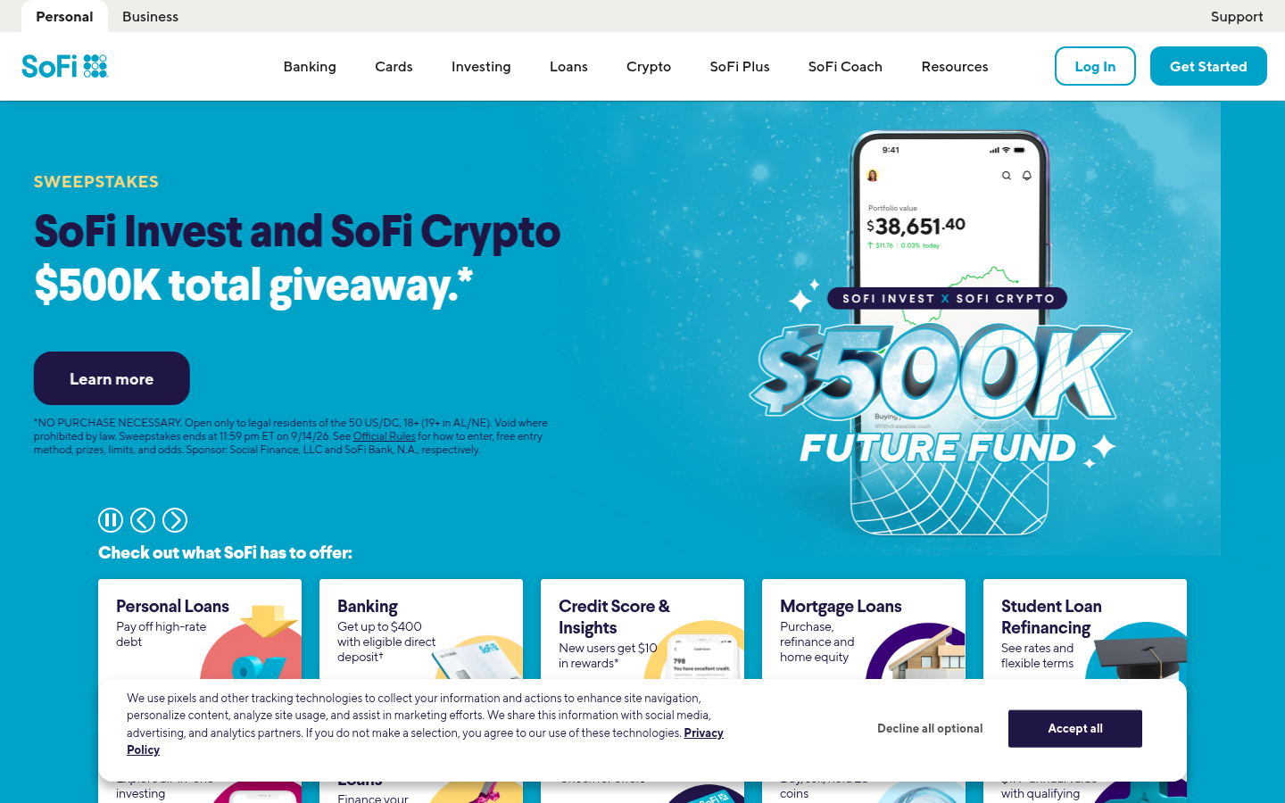 SoFi official homepage