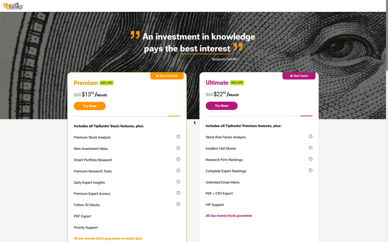 TipRanks product page