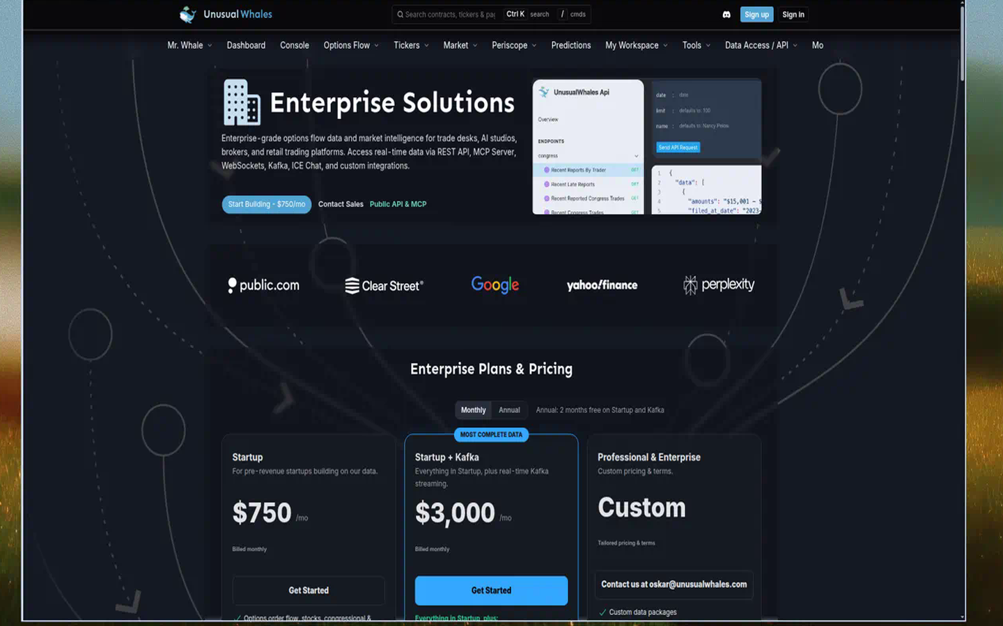 Unusual Whales Enterprise Solutions — how it compares framing (captured 2026-09-13)